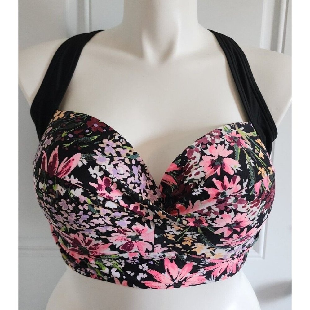 Allure By IMG Women's Twist Bikini Top Black/Multicolor‎ Floral Plus size 22/24